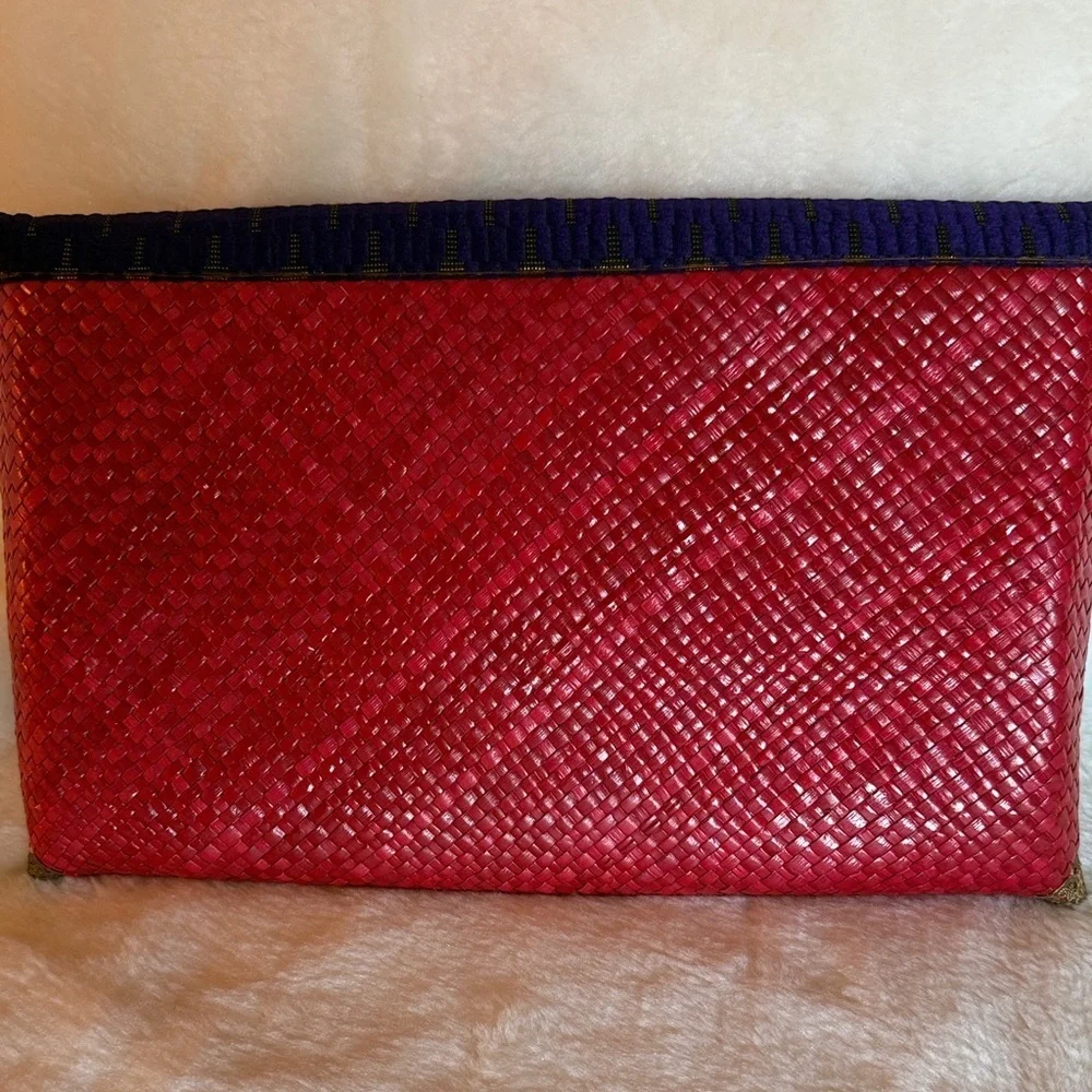 Vibrant Red and Yellow Woven Clutch